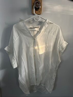 AllSaints White Short-Sleeve Casual Button-Down Shirt